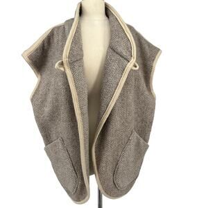 Vtg Natural Knitwear Wool Blanket Vest Coat Tan Tweed Reversible Herringbone MCM